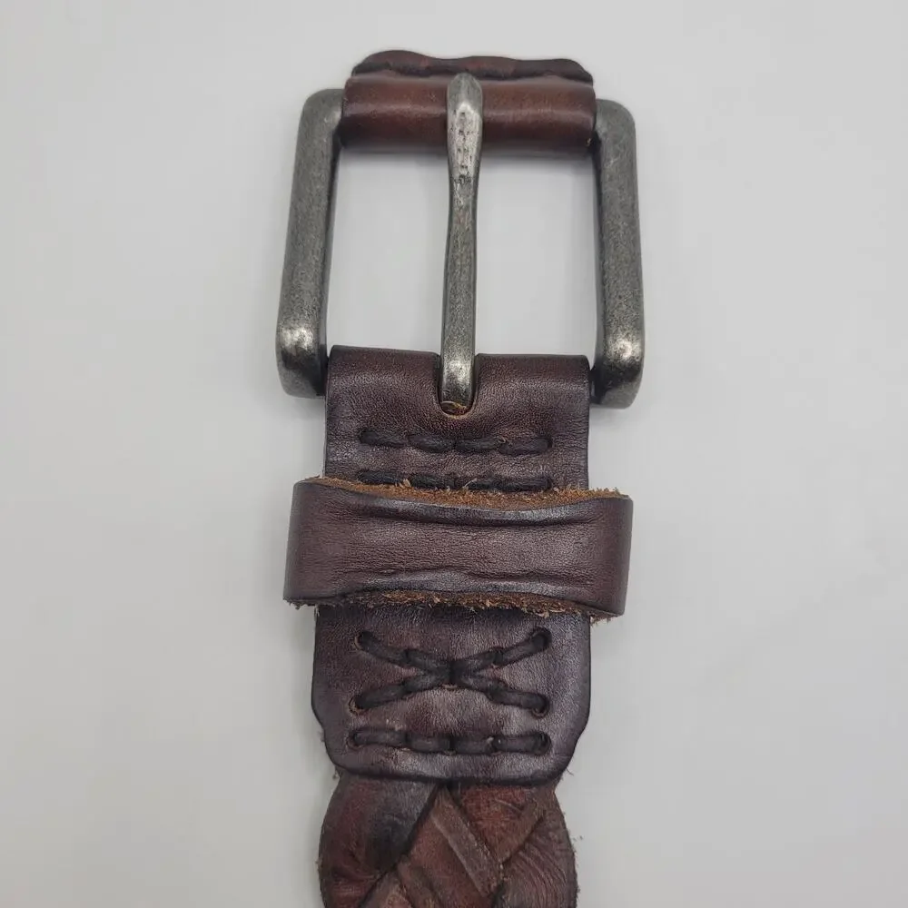 Hollister‎ Brown Leather Belt 32 Braided Woven Rugged Rustic Artisan Heritage
